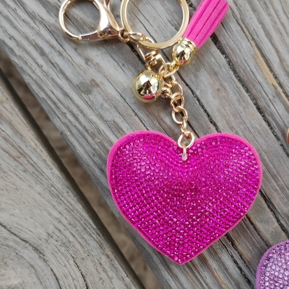Pink Heart Keychain with Gold Accents - Picture 3 of 3